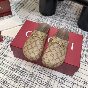 Gucci Beige Monogram Clogs
